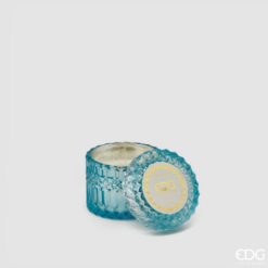 Candela Crystal Azzurra EDG H8,5 con profumo Sale Marino & Salvia. Elegante vetro decorativo e fragranza fresca per un’atmosfera rilassante.