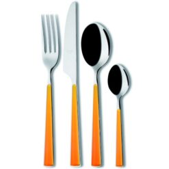 Servizio di posate “Primavera Arancio” MEPRA. Acciaio inox e manico sfumato arancio. Moderne, vivaci e perfette per una tavola elegante e colorata.