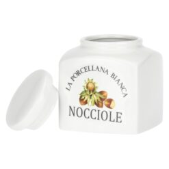 Barattolo Nocciole 0,5L LA PORCELLANA BIANCA. Porcellana bianca decorata, pratico e ideale per conservare frutta secca con stile.