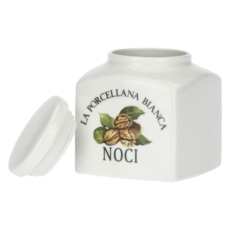 Barattolo Noci 0,5L LA PORCELLANA BIANCA. Porcellana bianca decorata, pratico e ideale per conservare noci e frutta secca con eleganza.