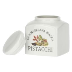 Barattolo Pistacchi 0,5L LA PORCELLANA BIANCA. Porcellana bianca decorata, pratico e ideale per conservare pistacchi e frutta secca con eleganza.