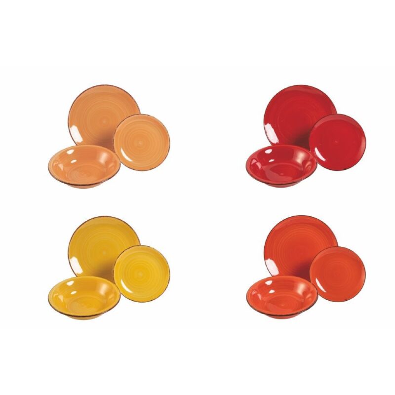 Servizio di Piatti “Baita” VILLA D’ESTE 12 pz. Ceramica colorata, calda e resistente. Perfetto per tavole accoglienti e mise en place creative.