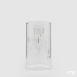Portacandela cilindrico in vetro EDG alto 20 cm. Design elegante e moderno, perfetto per decorare con stile ogni ambiente.