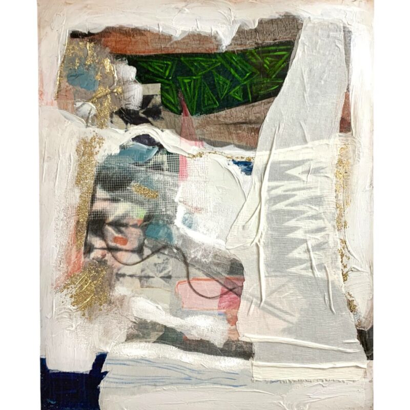 Quadro Astratto "Frammenti di Luce" (80x100 cm). Tecnica mista con acrilico e collage materico. Ideale per arredo moderno e per grandi pareti di design.