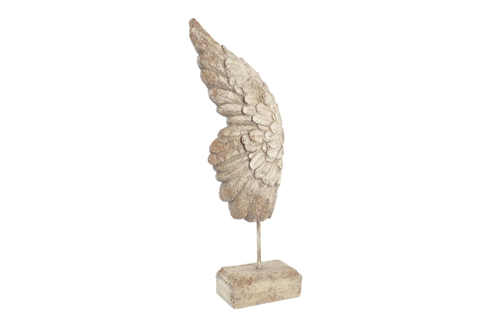scultura in resina rappresentante un'ala. Colore bianco, effetto invecchiato