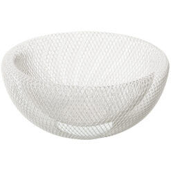 Cestino Portafrutta “Linea Aria” CAMACHO. Metallo bianco dal design moderno, ideale per frutta e decorazioni. Elegante, leggero e perfetto per ogni cucina.