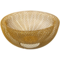 Cestino Portafrutta “Linea Aria” CAMACHO. Metallo oro dal design moderno, ideale per frutta e decorazioni. Elegante, luminoso e perfetto per ogni cucina.