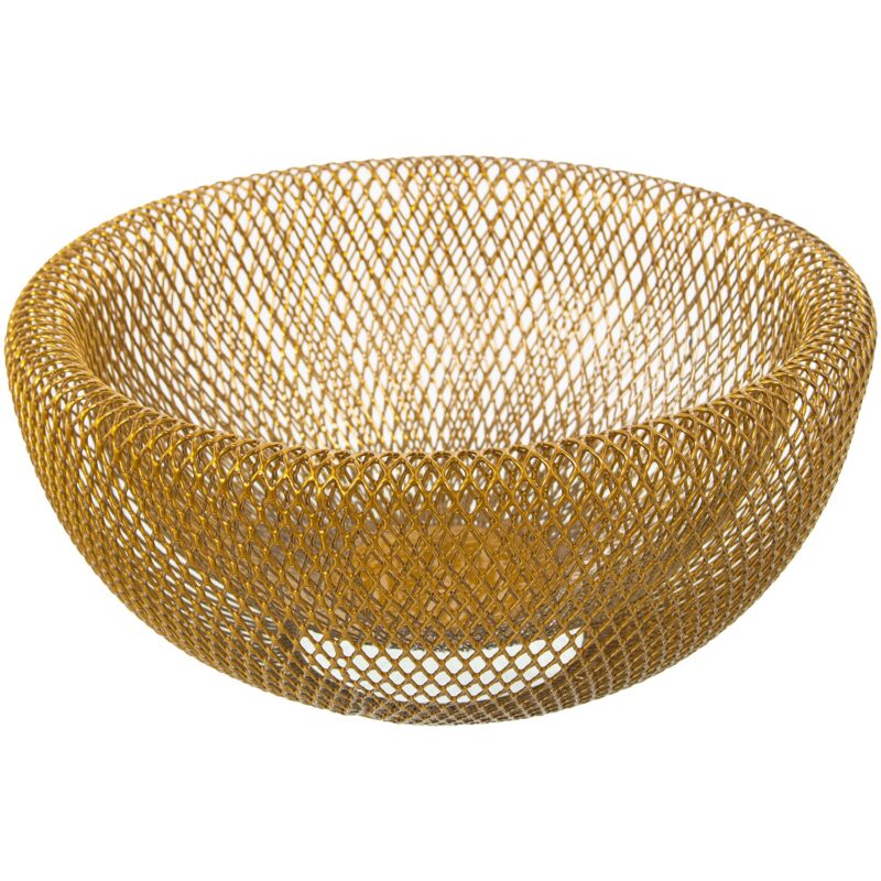 Cestino Portafrutta “Linea Aria” CAMACHO. Metallo oro dal design moderno, ideale per frutta e decorazioni. Elegante, luminoso e perfetto per ogni cucina.