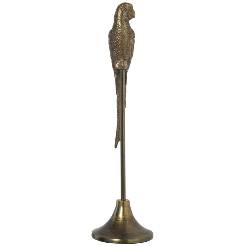Scultura “Pappagallo Dorato” CAMACHO. Decorazione in stile vintage con finitura oro antico, perfetta per arricchire ambienti moderni o classici.
