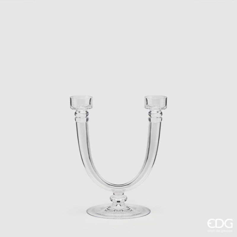 Candelabro due fuochi EDG in vetro: design elegante e moderno, perfetto per creare atmosfere luminose e raffinate in ogni ambiente.