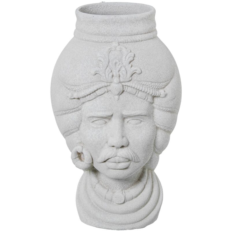 Vaso Volto Uomo in ceramica effetto sabbiato Camacho: design scultoreo, artigianale e raffinato. Eleganza e cultura in un unico pezzo decorativo.