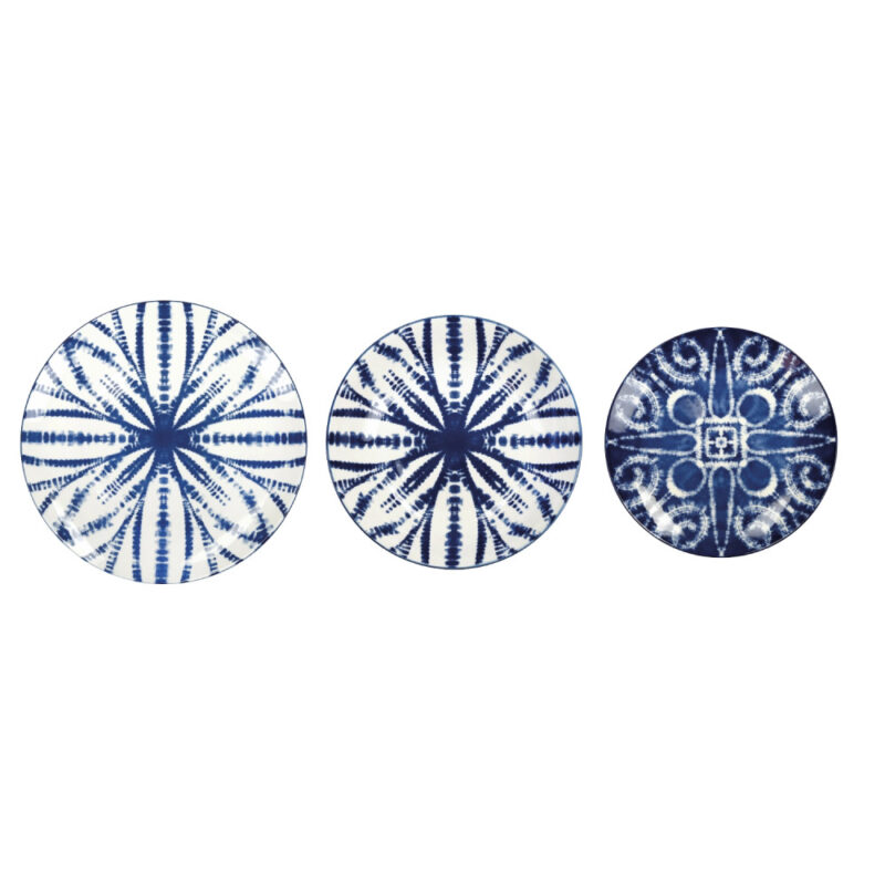 Servizio piatti Batik Blu Brandani: porcellana decorata con motivi etnici. Set 18pz elegante per tavole dal fascino originale Made in Italy.