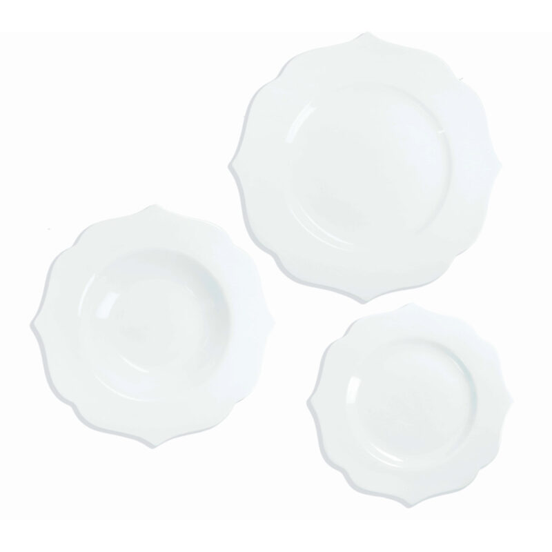 Servizio di Piatti Queen 18 Pezzi Brandani. Elegante, raffinato e resistente. Perfetto per una tavola luminosa e curata in ogni occasione.