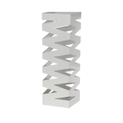 Portaombrelli geometrico in metallo bianco Camacho con taglio laser. Design moderno e resistente, ideale per ingressi eleganti e organizzati.