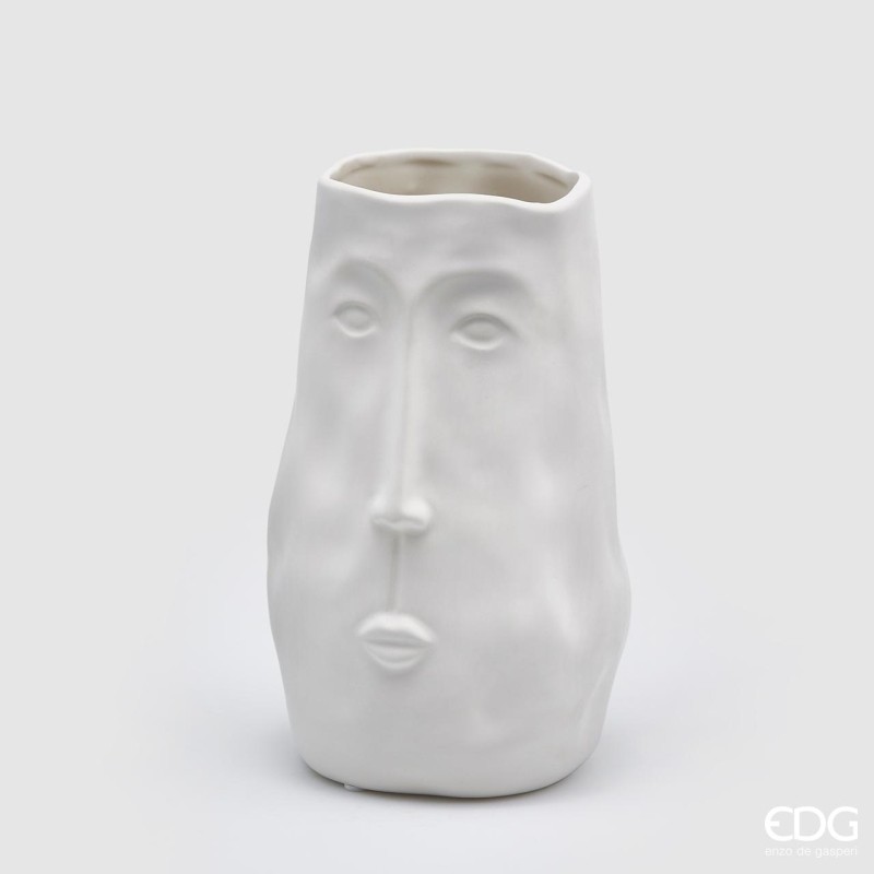Vaso Faccia Bianca 24 cm EDG: design moderno e scultoreo, perfetto per fiori e decorazioni. Elegante in ogni ambiente. Scoprilo subito