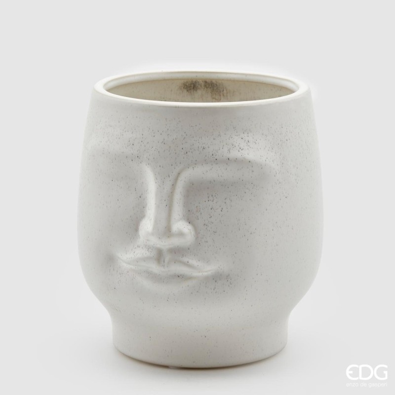Vaso Testa Bianca 23 cm EDG: ceramica moderna con volto stilizzato. Elegante, versatile e perfetto per fiori e decorazioni.