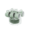 Tazzine Caffè Verde Menta Camacho con piattino e supporto in metallo. Eleganti, pratiche e luminose. Perfette per una cucina fresca e ordinata.