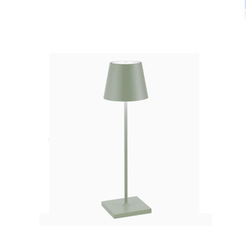 Poldina Salvia ZAFFERANO: lampada da tavolo ricaricabile, LED dimmerabile e design moderno. Perfetta per interni ed esterni.