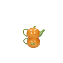 Teiera con Tazza Arancia BRANDANI: set in ceramica stile agrumi, colorato e creativo, perfetto per tisane e momenti di relax.