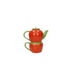 Teiera con Tazza Fragola BRANDANI: set in ceramica stile frutta, colorato e creativo, perfetto per tisane e momenti di relax.