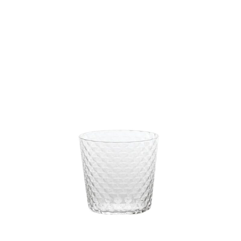 Set 4 Tumbler Veneziano 43 cl ZAFFERANO: vetro lavorato, design elegante e versatile. Perfetti per acqua, cocktail e uso quotidiano.