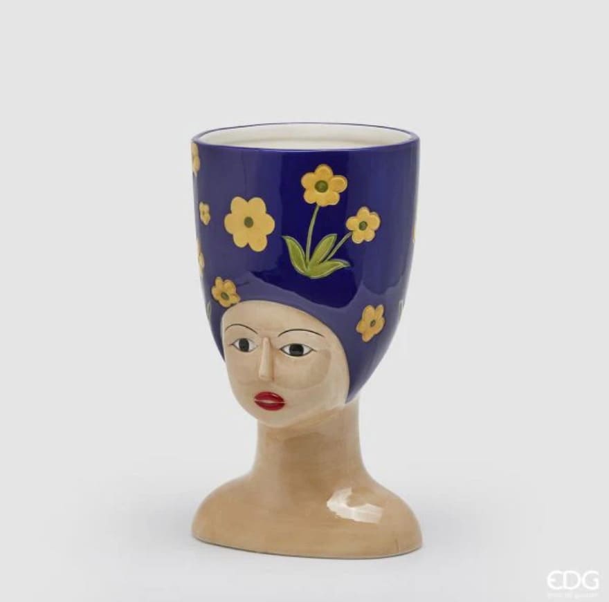 Vaso Busto Donna Fiorito EDG: ceramica artistica, colori vivaci e design scultoreo. Perfetto per arredare con stile e personalità.