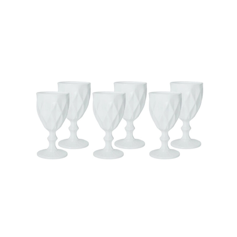 Calici Diamante Bianco BRANDANI: set 6 calici eleganti con texture sfaccettata, perfetti per una tavola moderna e raffinata.