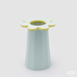 Vaso Margherita Azzurro EDG in ceramica: design floreale con bordo dorato e base geometrica per un complemento d’arredo elegante, luminoso e raffinato.