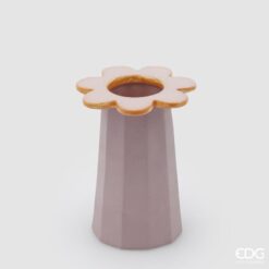 Vaso Margherita Rosa EDG in ceramica: design floreale con bordo dorato e base geometrica per un complemento d’arredo elegante, romantico e luminoso.