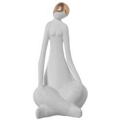Scultura donna seduta ceramica bianca e oro. Statua meditazione moderna e decorazione yoga design che infonde calma ed eleganza minimalista. Acquista ora!