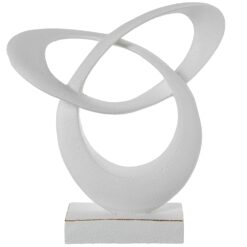 Scultura astratta anelli "Connessione Eterna". Decorazione design bianco con anelli intersecati. Oggetto d'arredo moderno e minimalista per il tuo tavolo.