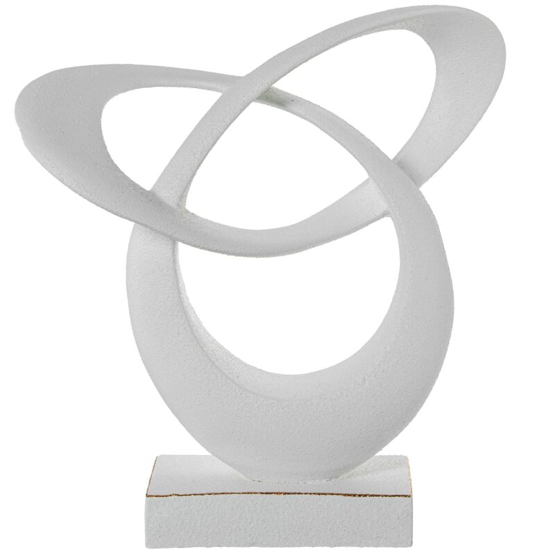 Scultura astratta anelli "Connessione Eterna". Decorazione design bianco con anelli intersecati. Oggetto d'arredo moderno e minimalista per il tuo tavolo.