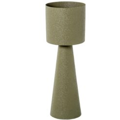 Portavasi metallo verde "Cono Foresta". Vaso da terra moderno conico in verde oliva opaco. Stand per piante scultoreo e di grande impatto visivo.
