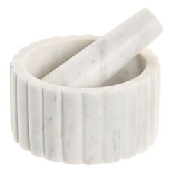 Mortaio e Pestello di Lusso in Marmo Bianco Scanalato. Accessorio cucina di design massello. Perfetto per spezie e regali. Acquista il tuo mortaio ora!