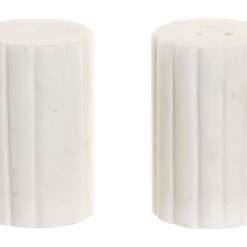 Set Sale e Pepe in Marmo Bianco Scanalato. Accessori tavola di lusso, design a colonna. Perfetto per cene eleganti e regali. Acquista il set ora!