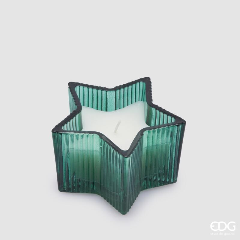 Candela a stella EDG in vetro verde bosco: tocco tradizionale e naturale per i tuoi addobbi. Ideale per centrotavola natalizi e decorazioni rustico-chic.