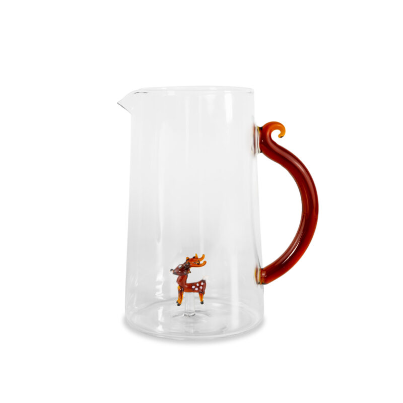 Caraffa WD Lifestyle in vetro borosilicato con decorazione renna interna. Manico colorato e design natalizio elegante. Perfetta per punch e bevande festive.