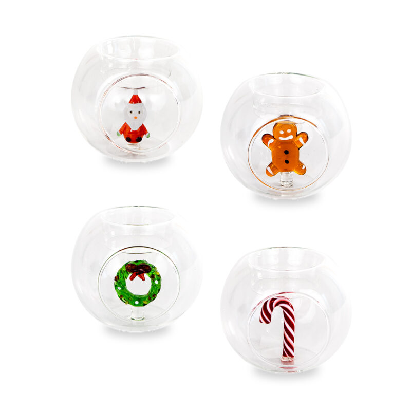 Portacandela natalizio WD Lifestyle in vetro borosilicato. Singolo pezzo con decoro 3D (Babbo Natale, Ghirlanda, ecc.). Perfetto per centrotavola eleganti.