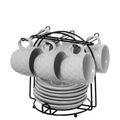 Tazzine da caffè con piattino in ceramica bianca Camacho. Eleganti, pratiche e complete di supporto. Perfette per la cucina e per servire con stile.
