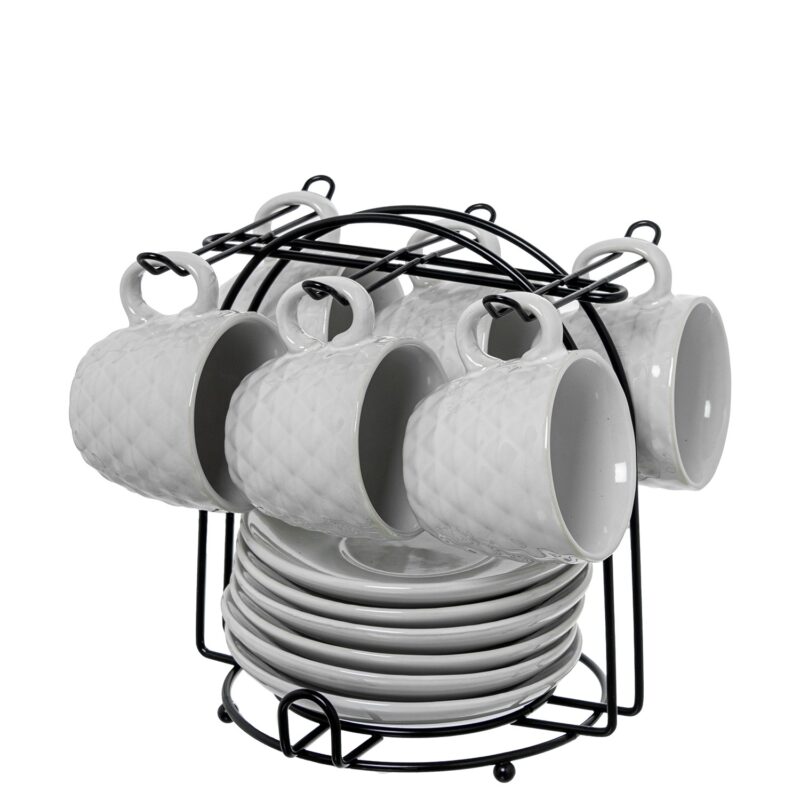 Tazzine da caffè con piattino in ceramica bianca Camacho. Eleganti, pratiche e complete di supporto. Perfette per la cucina e per servire con stile.
