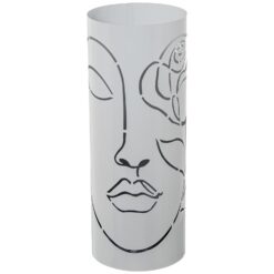 Portaombrelli in metallo bianco con volto stilizzato. Ø19×49 cm, moderno e decorativo. Perfetto per ingressi eleganti e ambienti contemporanei.