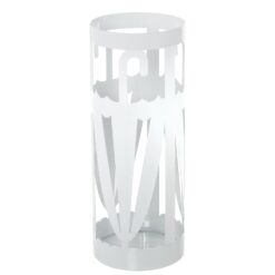 Portaombrelli in metallo bianco con design ombrello traforato. Moderno, leggero e funzionale. Perfetto per ingressi contemporanei, uffici e studi.