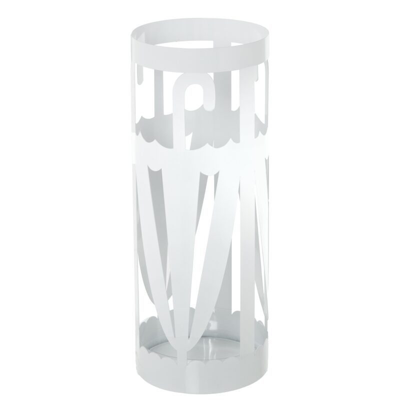 Portaombrelli in metallo bianco con design ombrello traforato. Moderno, leggero e funzionale. Perfetto per ingressi contemporanei, uffici e studi.