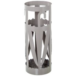 Portaombrelli in metallo tortora con design ombrello traforato. Elegante, moderno e funzionale. Perfetto per ingressi contemporanei, uffici e studi.
