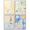 Quadro 60×80 con quattro nature morte mediterranee. Cornice elegante, colori vivaci e stile raffinato. Perfetto per decorare la cucina con personalità.