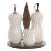 Menage in porcellana con base in legno. Elegante, pratico e decorativo. Perfetto per olio, aceto e condimenti, ideale per tavole moderne e curate.