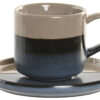 Tazza in porcellana azzurra con piattino. Elegante, resistente e moderna. Perfetta per caffè, tè e tisane. Ideale per cucine raffinate e ambienti contemporanei.