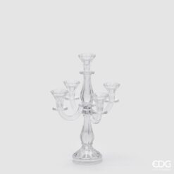 Candelabro Cinque Fuochi Trasparente EDG: design elegante, vetro raffinato e luce calda per creare atmosfere accoglienti e valorizzare ogni ambiente.