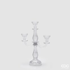 Candelabro Tre Fuochi Trasparente EDG: design elegante, vetro raffinato e luce calda per creare atmosfere accoglienti e valorizzare ogni ambiente.