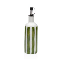 Oliera in porcellana a righe bianche e verdi o blu. Elegante, resistente e pratica, perfetta per servire l’olio con stile in ogni cucina.